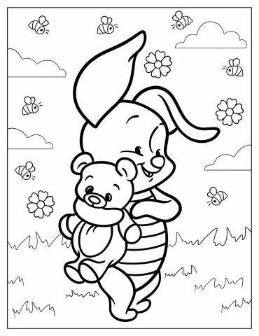 Baby Piglet Holding A Teddy Bear Coloring Page For Preschoolers