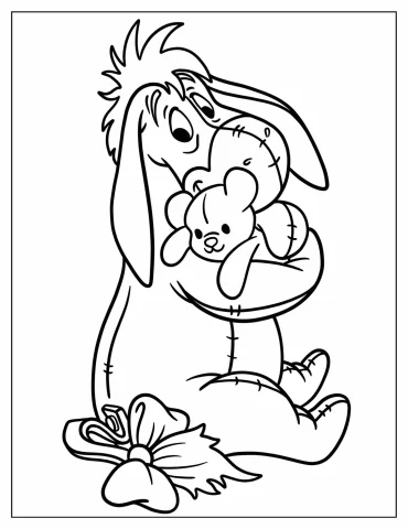 Easy Outline Of Eeyore Hugging Teddy Bear Coloring Page For Kids