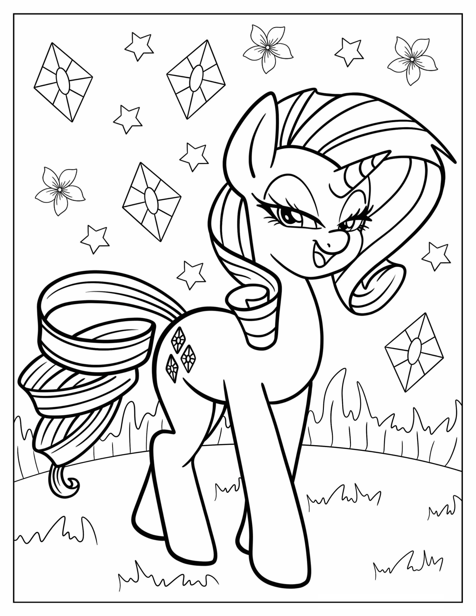 Smiling Rarity Coloring Page For Kids