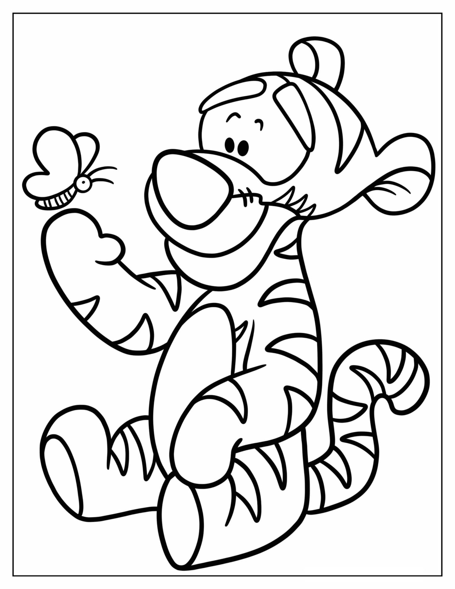Baby Tigger Playing With A Butterfly Coloring Page For Kids