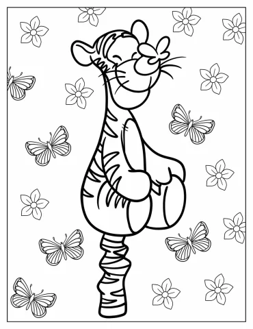 Kawaii Tigger With Butterfly On His Nose Coloring Page
