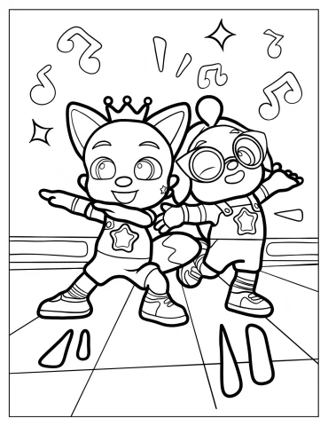 Pinkfong And Hogi Dancing On Stage Coloring Sheet