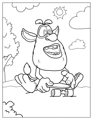Booba Sitting On A Skateboard Coloring Page