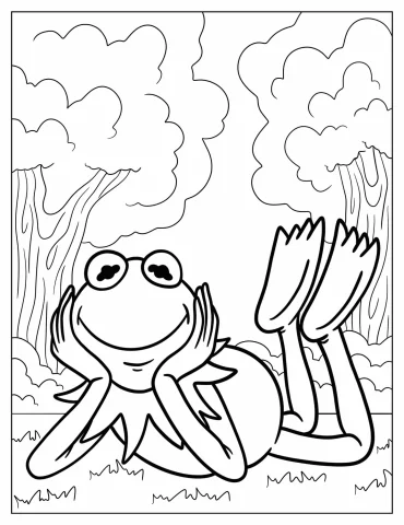 Kermit The Frog Lying On The Grass Coloring Page