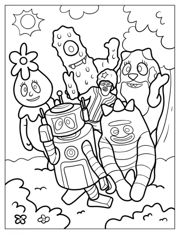 Yo Gabba Gabba Kammy Kam, Foofa, Muna, Toodee, Plex, And Brobee Coloring Page