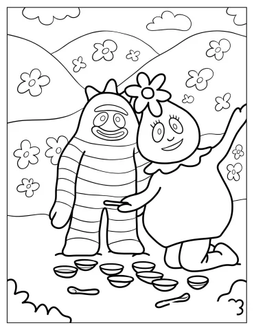 Easy Brobee And Foofa In Flower Field Coloring Sheet For Kids