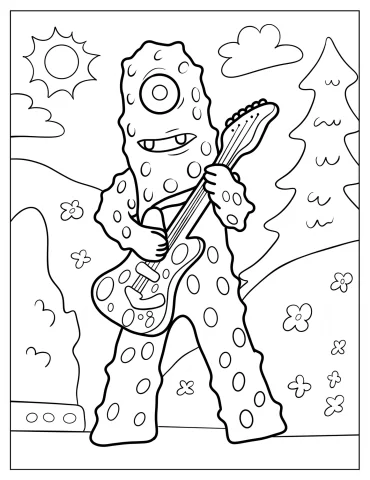 Muno Playing The Guitar Coloring Page For Kids