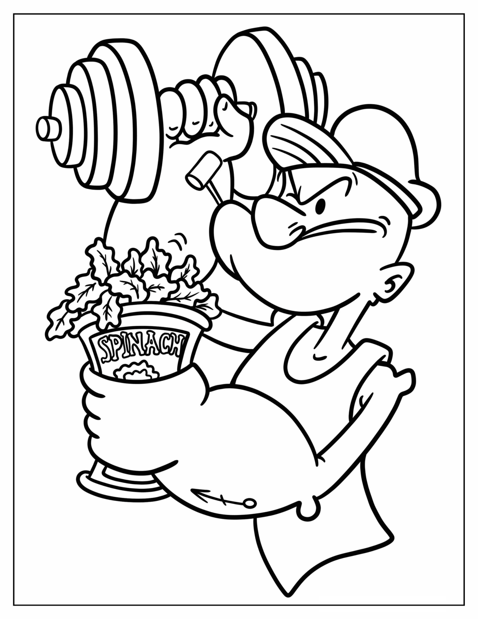 Easy Popeye Lifting Dumbbell While Holding Spinach Coloring Page For Kids