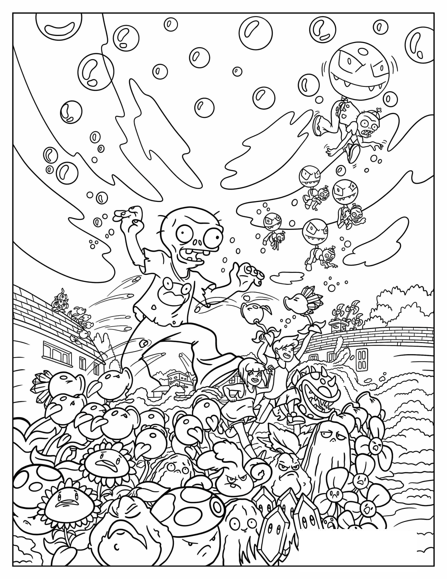 Full Page Of Zombies Battling The Plants