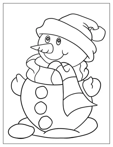 Easy To Color Snowman Wearing a Scarf