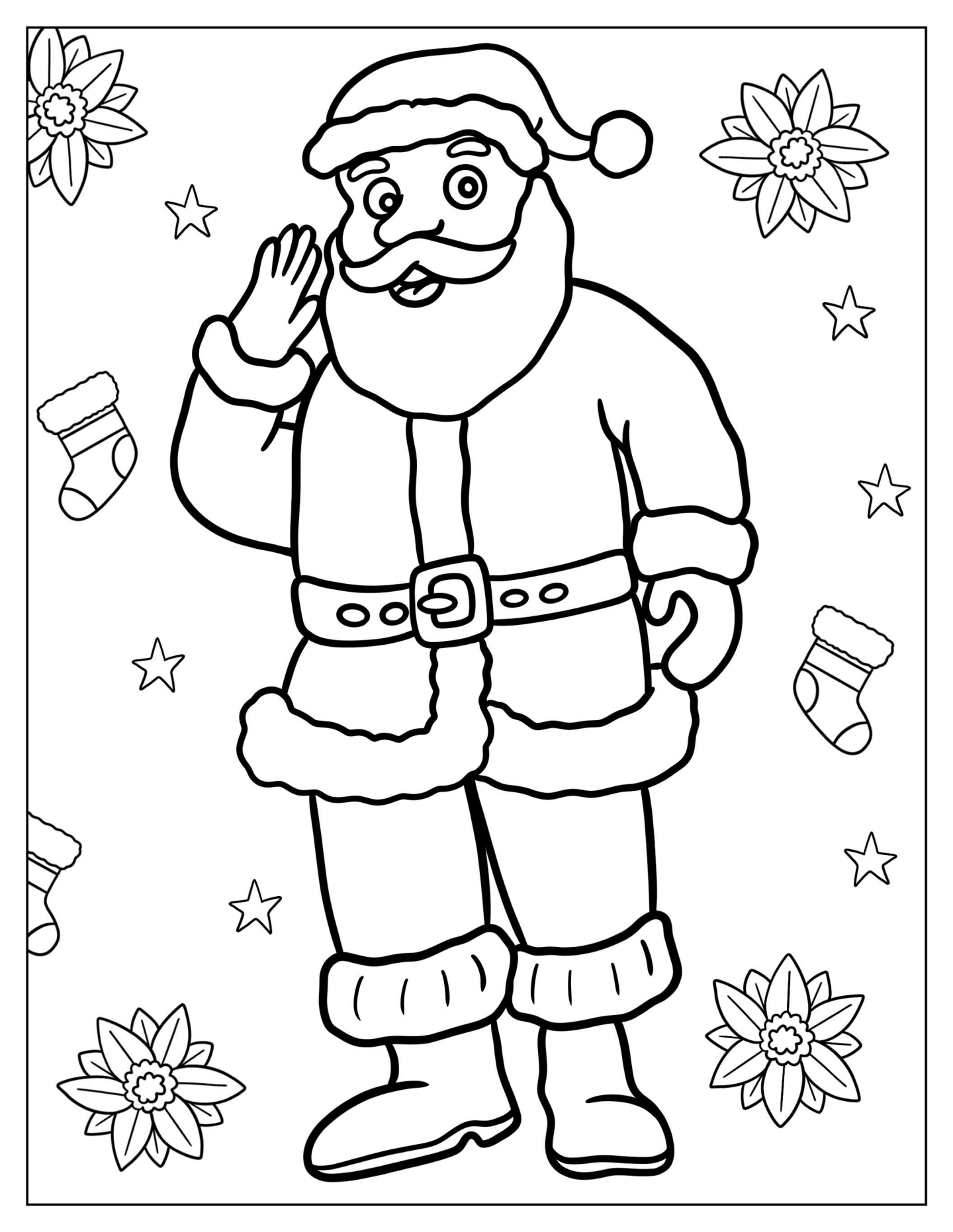 Easy Outline Of Jolly Santa To Color