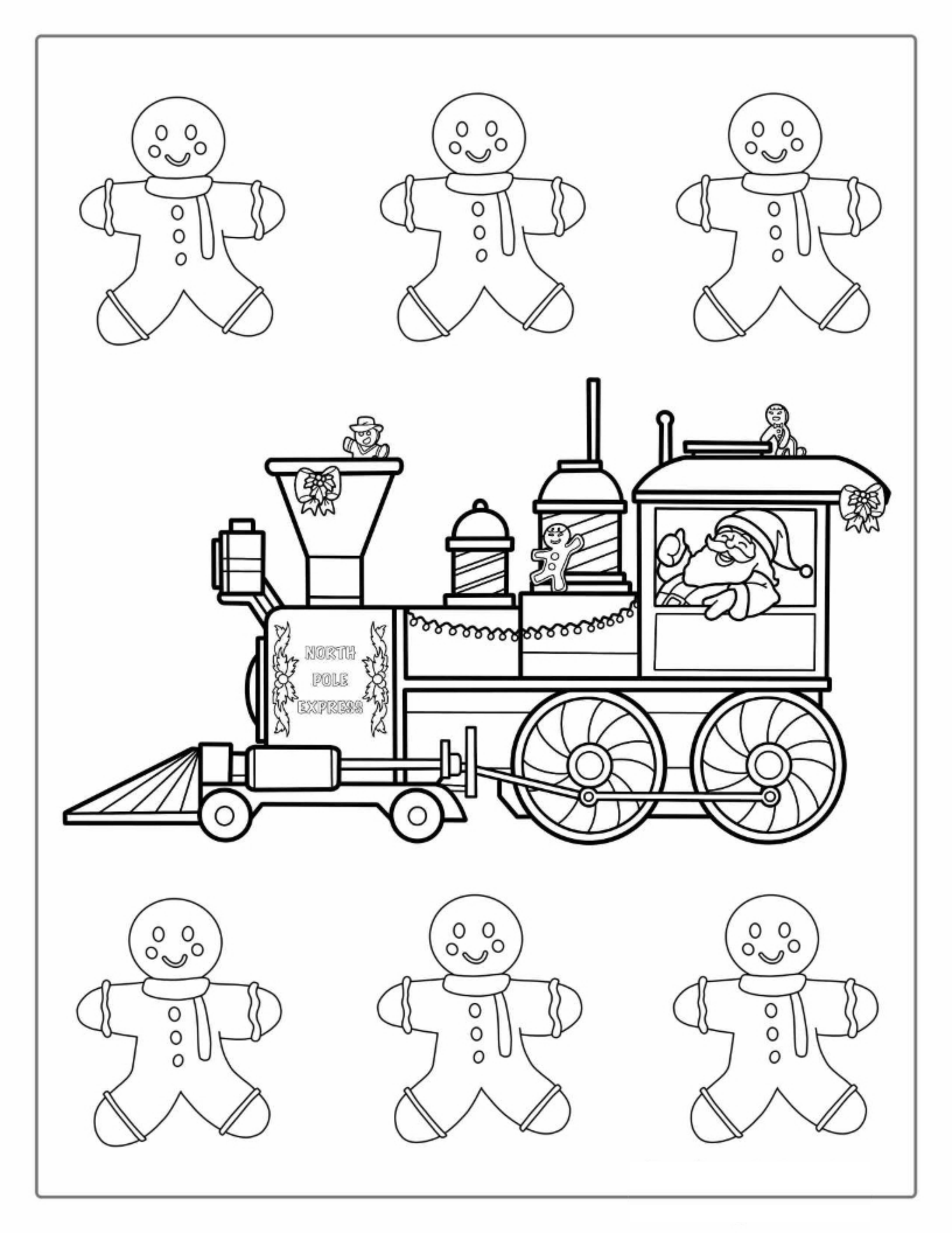 Coloring Page Of a Christmas Train With Santa