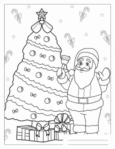 Santa Claus With Christmas Tree Coloring Page