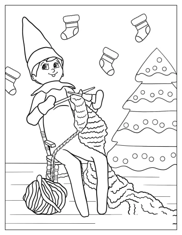 Elf On The Shelf Knitting Coloring Sheet