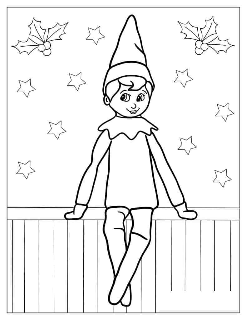 Coloring Page Of An Elf On The Shelf With Mistletoes