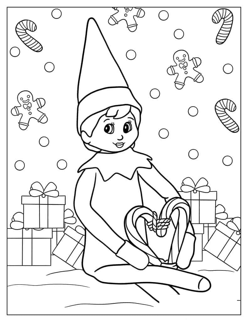 Elf On The Shelf With Candy Canes And Presents