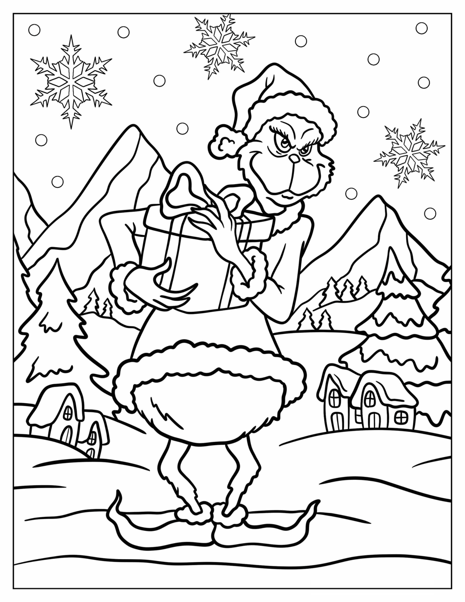 Grinch Stealing Presents On Christmas Coloring Page
