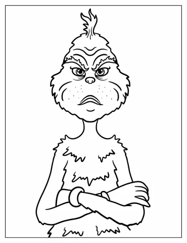 Easy Grinch With His Arms Crossed Coloring Sheet For Kids