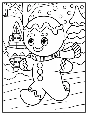 Gingerbread Man Running In Snowy Path On Christmas