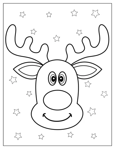 Cute Cartoon Rudolph With Big Antlers To Color