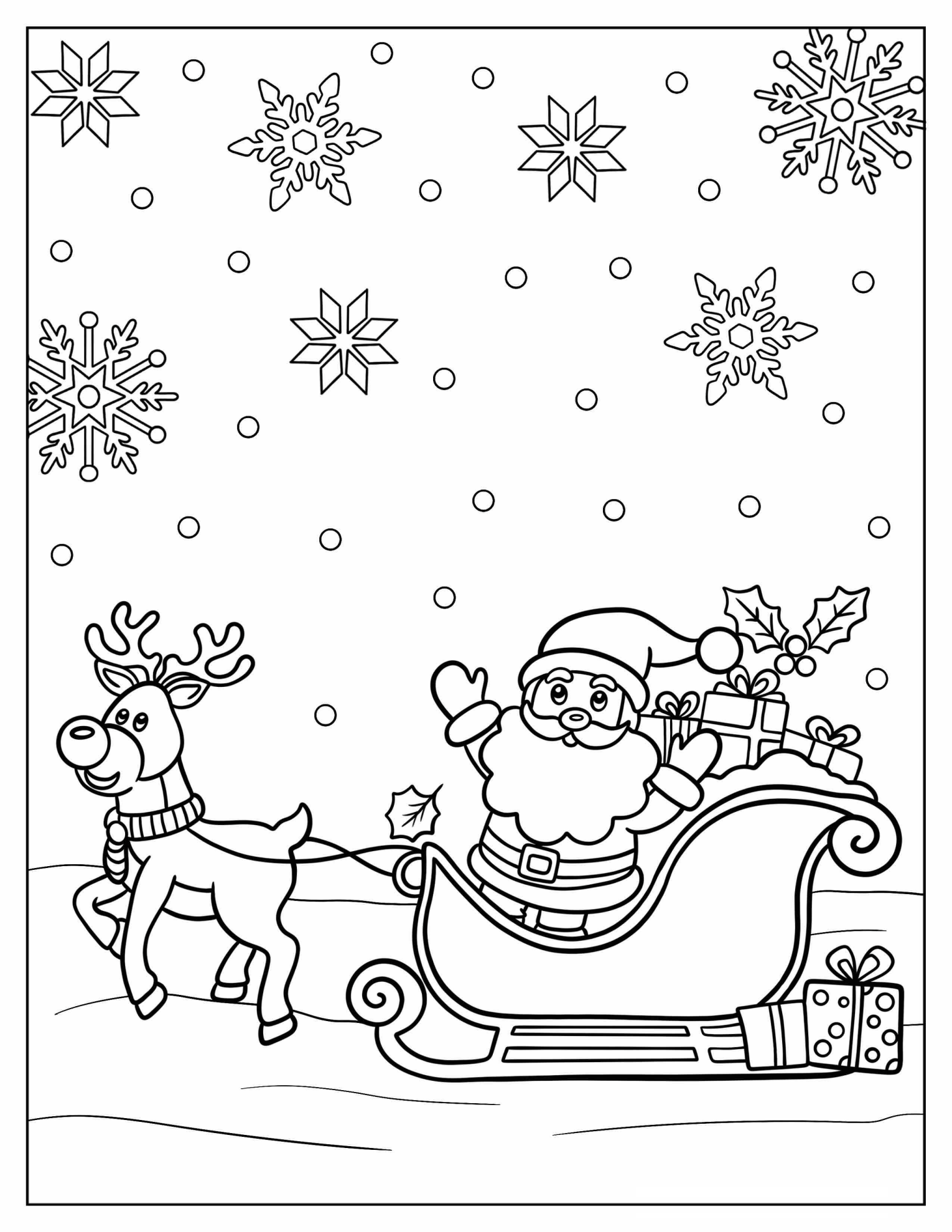 Rudolph Pulling Santa s Sleigh Coloring Sheet For Kids