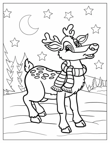Furry Rudolph Wearing A Scarf Under The Night Sky