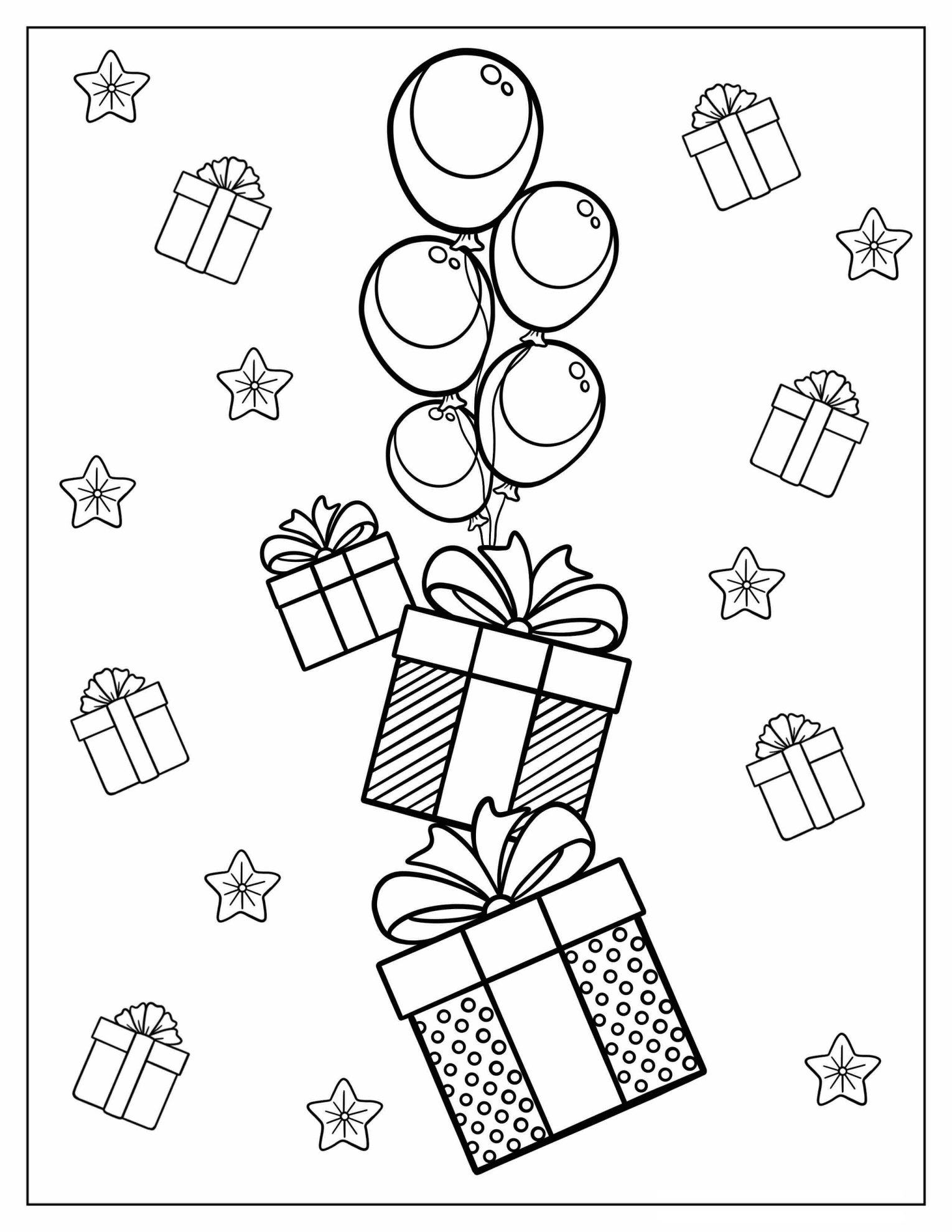 Coloring Pages Of Balloons And Presents