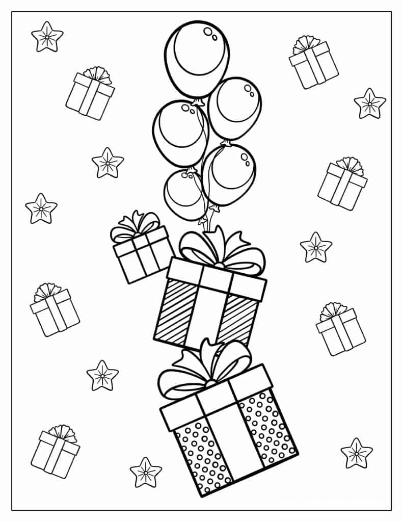 Coloring Pages Of Balloons And Presents