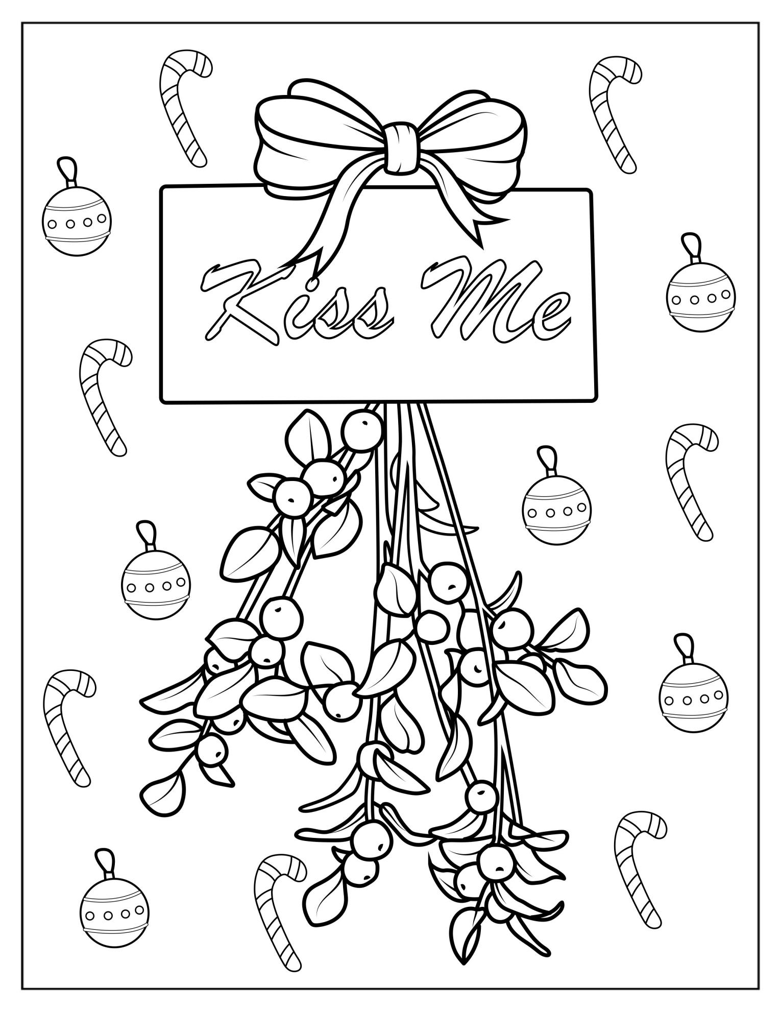 Kiss Me Mistletoe Coloring Sheet