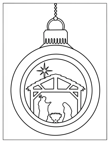 Christmas Bauble Nativity Coloring Page
