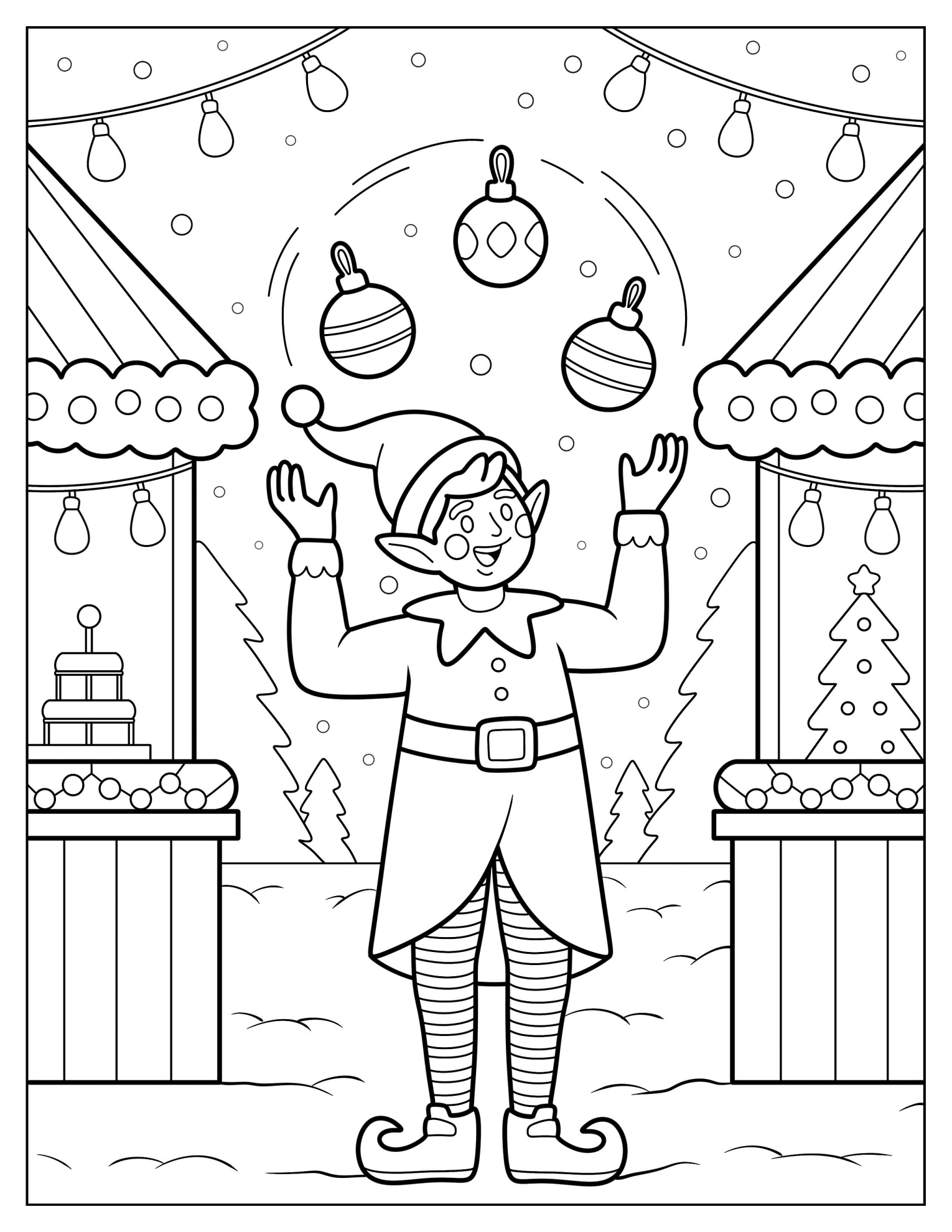 Christmas Elf Juggling Ornaments At Holiday Market