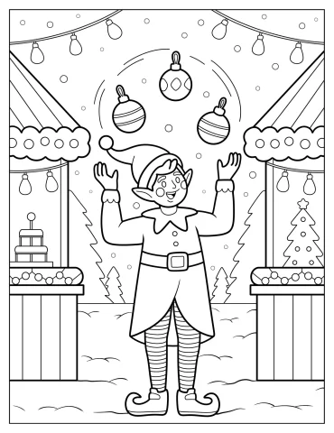 Christmas Elf Juggling Ornaments At Holiday Market