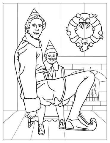 Buddy The Elf Sitting On Poppa Elf To Color