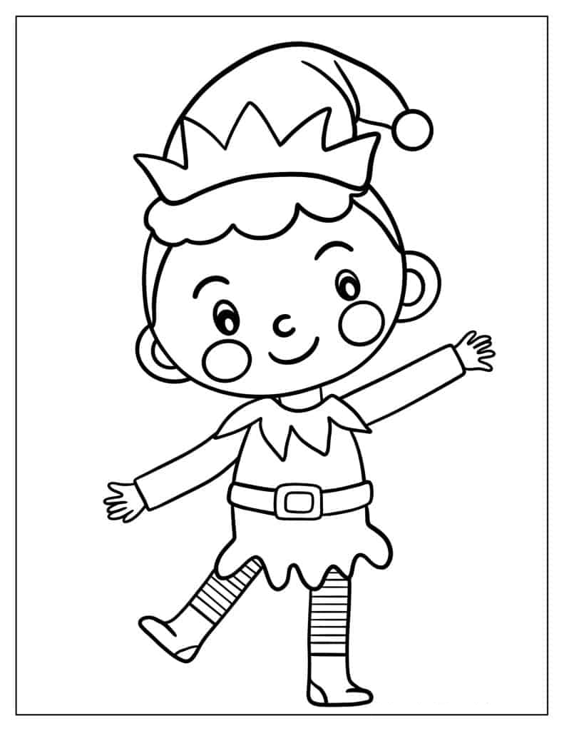 Simple Happy Dancing Elf To Color