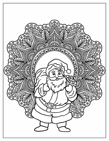 Santa Claus In Front Of A Beautiful Flower Mandala