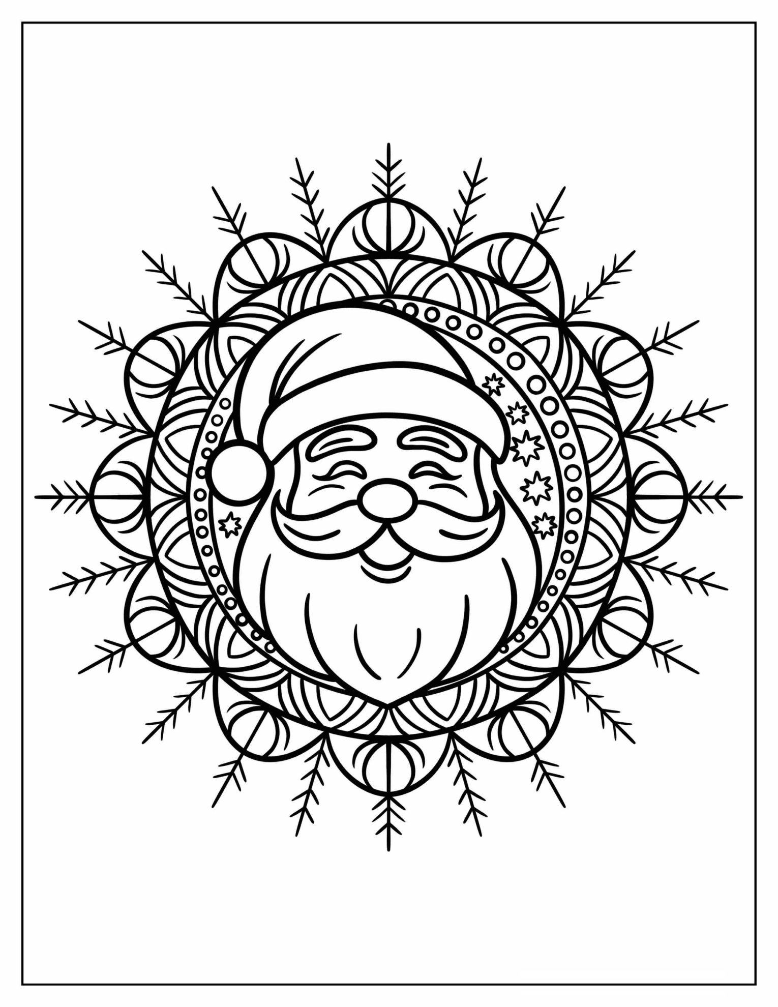 Laughing Santa Clause Inside a Christmas Mandala