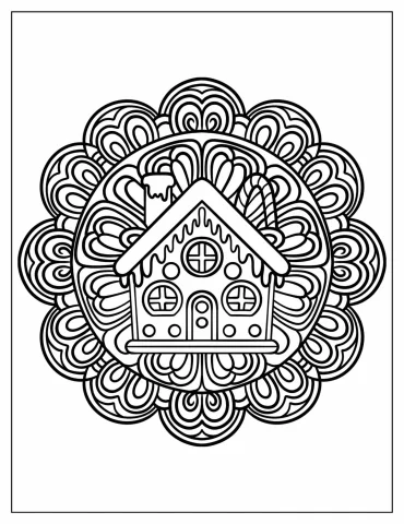 Easy Gingerbread House Inside Flower Christmas Mandala