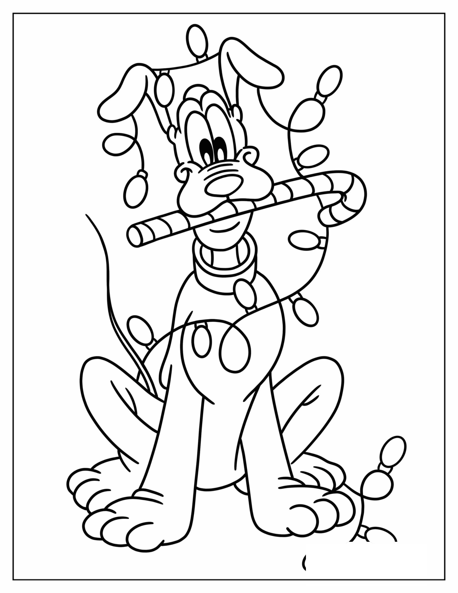 Pluto Tangled In Christmas Lights And Biting Candy Cane