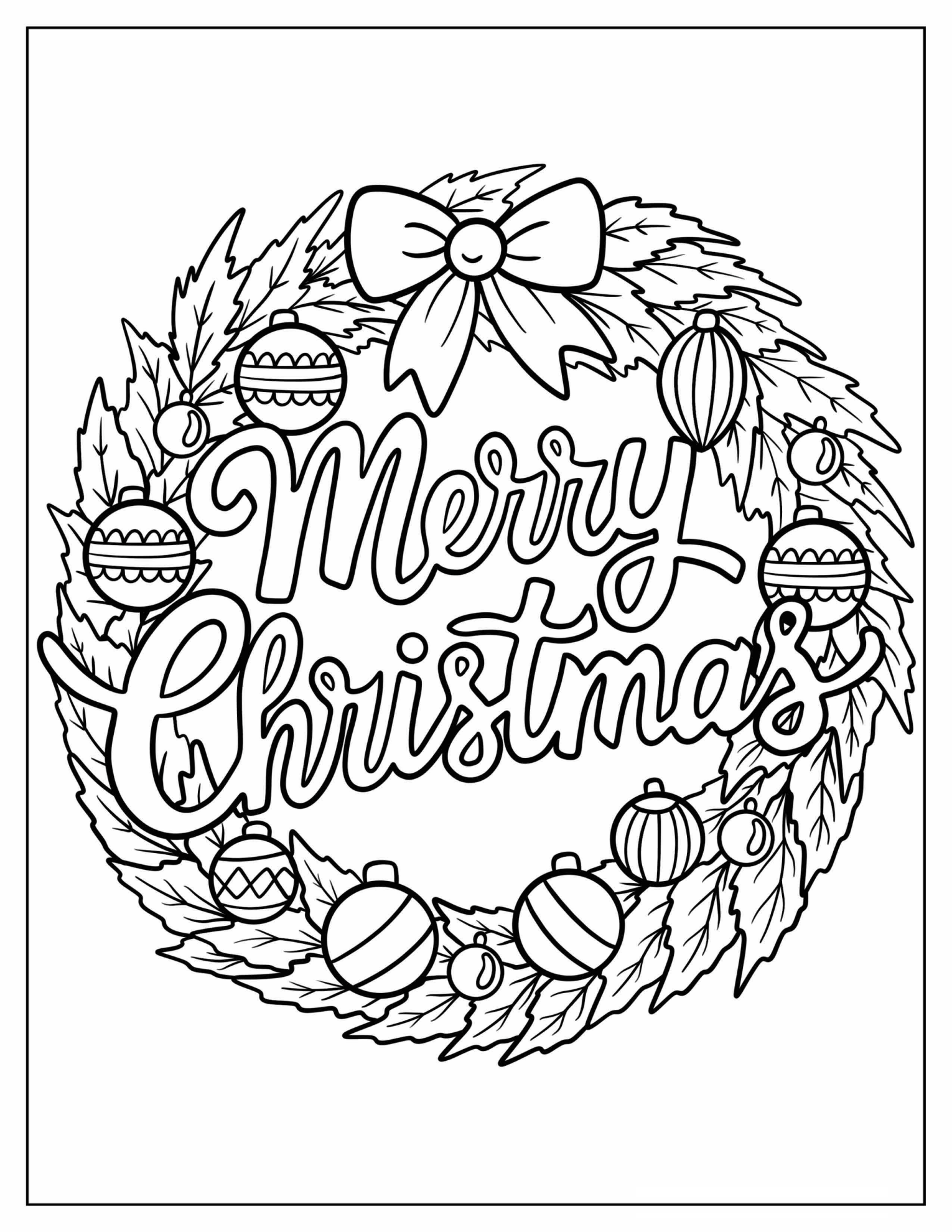 Christmas Wreath With Bauble Decor Coloring Page