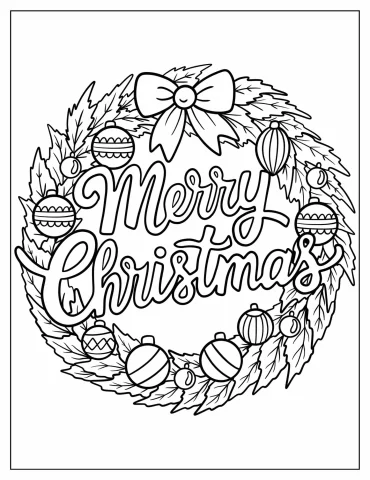 Christmas Wreath With Bauble Decor Coloring Page