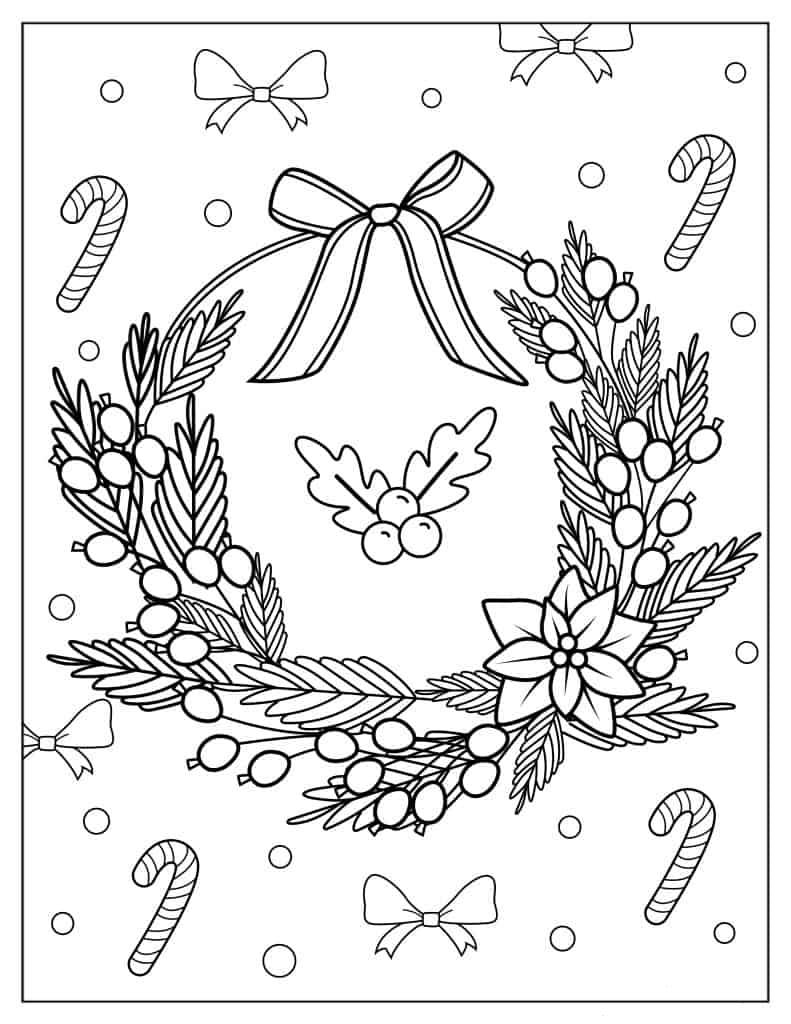 Festive Christmas Wreath Coloring Sheet