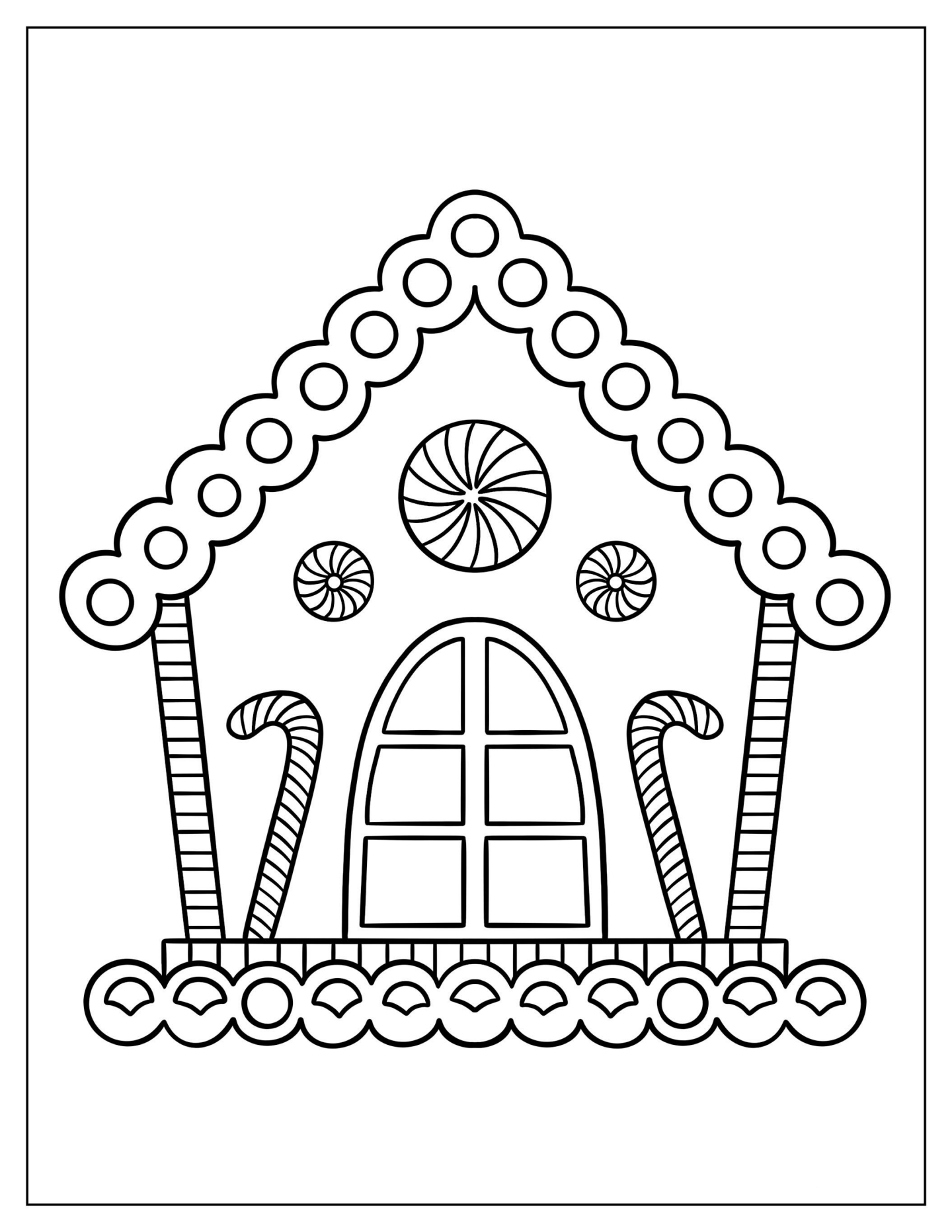 Gingerbread House With Candy Canes To Color For Kids