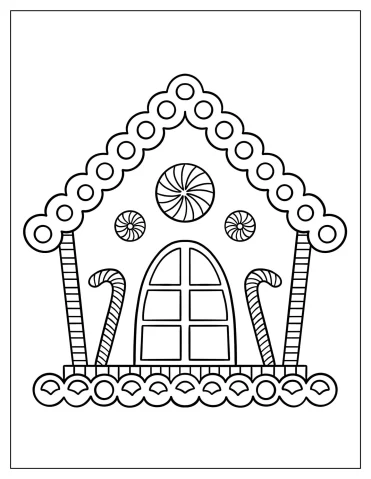 Gingerbread House With Candy Canes To Color For Kids