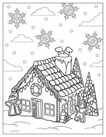 Cute Gingerbread House Coloring Sheet For Kids