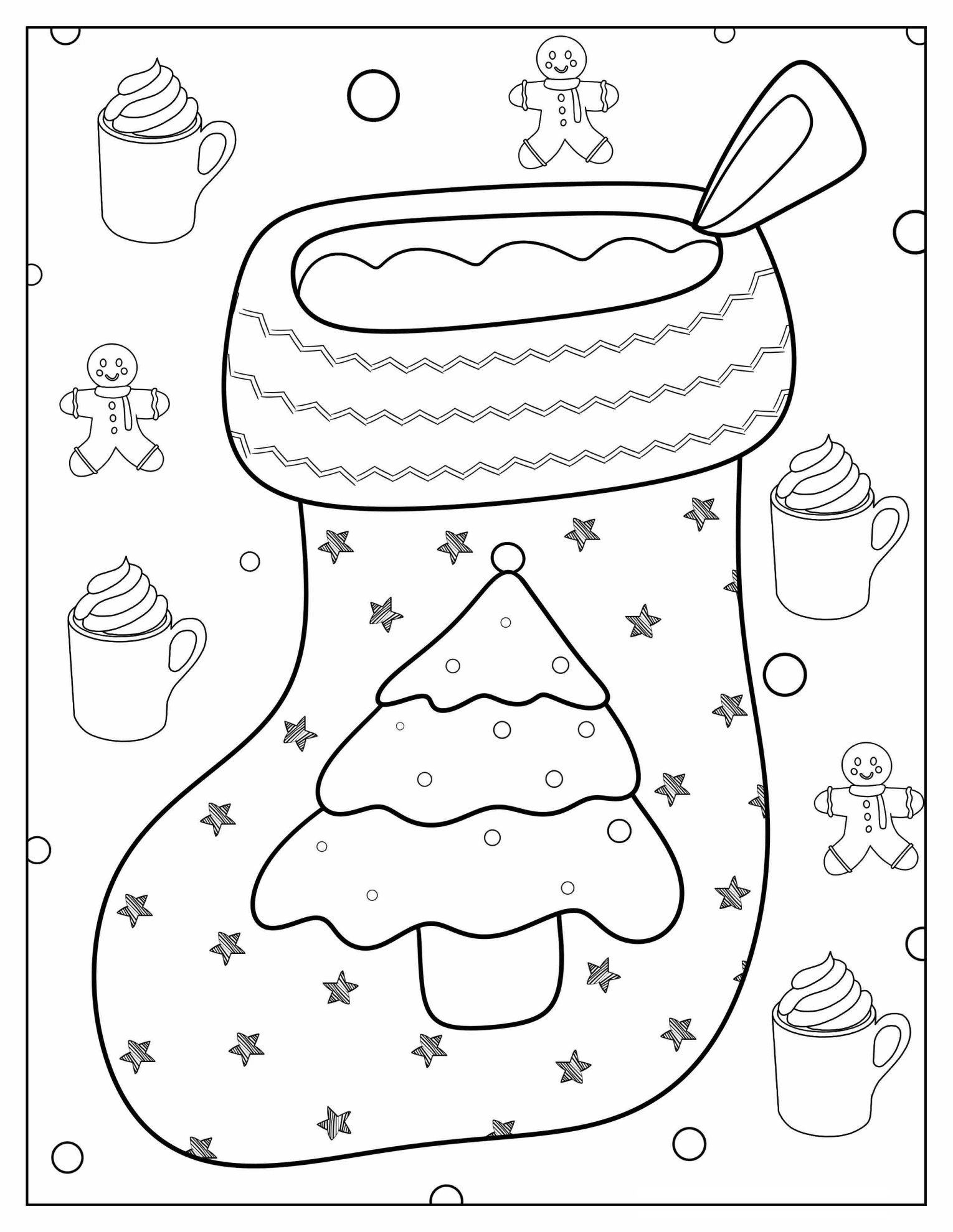 Stocking With Christmas Tree To Color