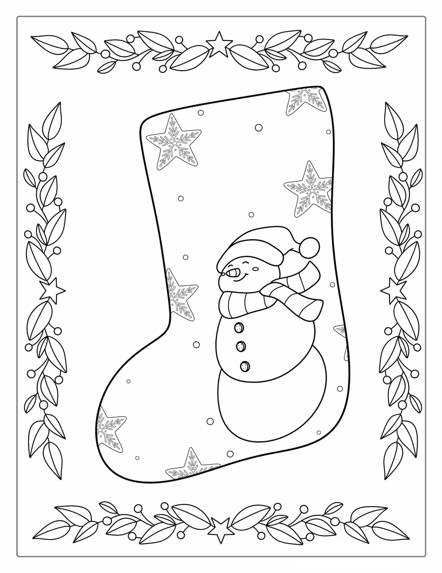 Easy Christmas Stocking To Color With Snowman 1