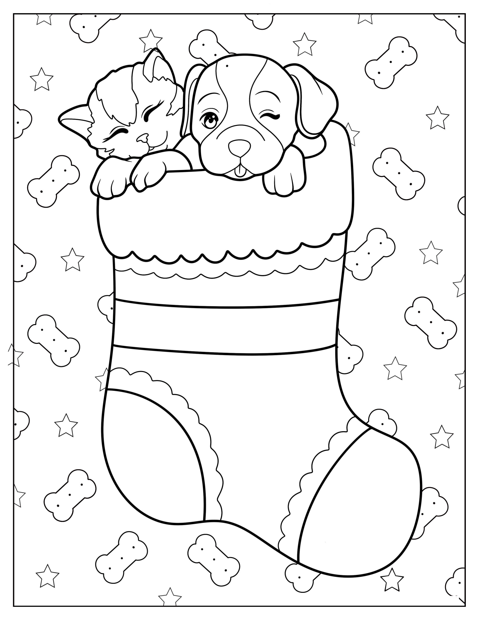 Adorable Puppy And Kitten Inside A Christmas Stocking
