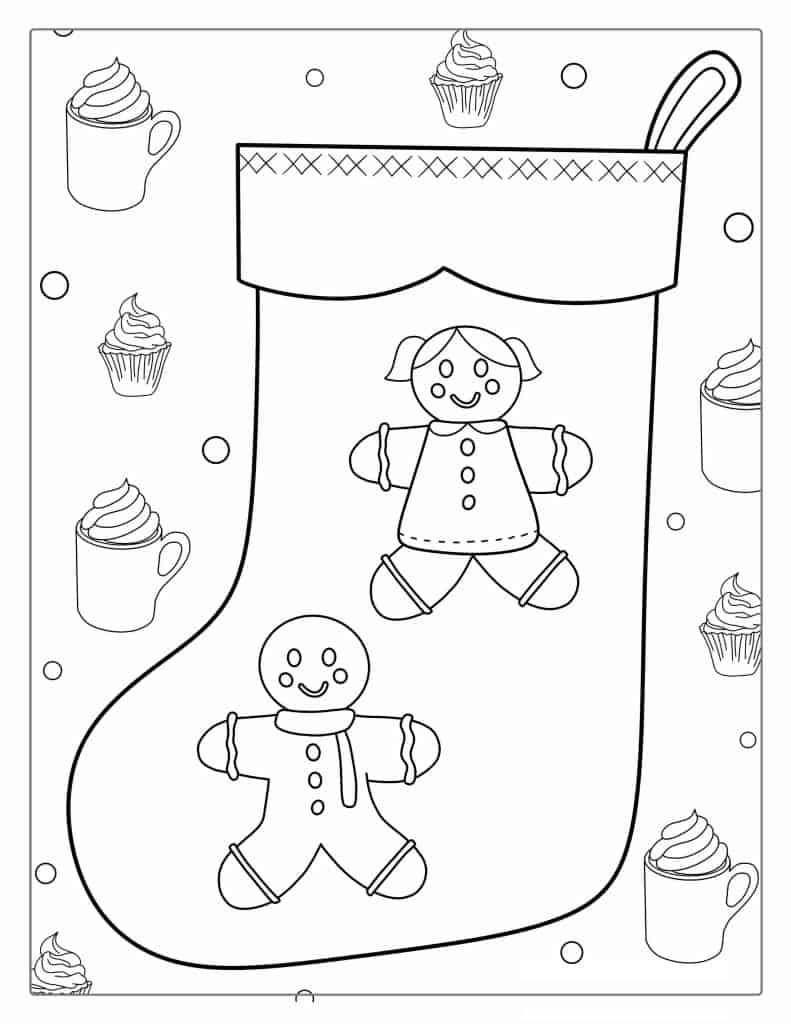 Christmas Stocking With Gingerbread Man To Color