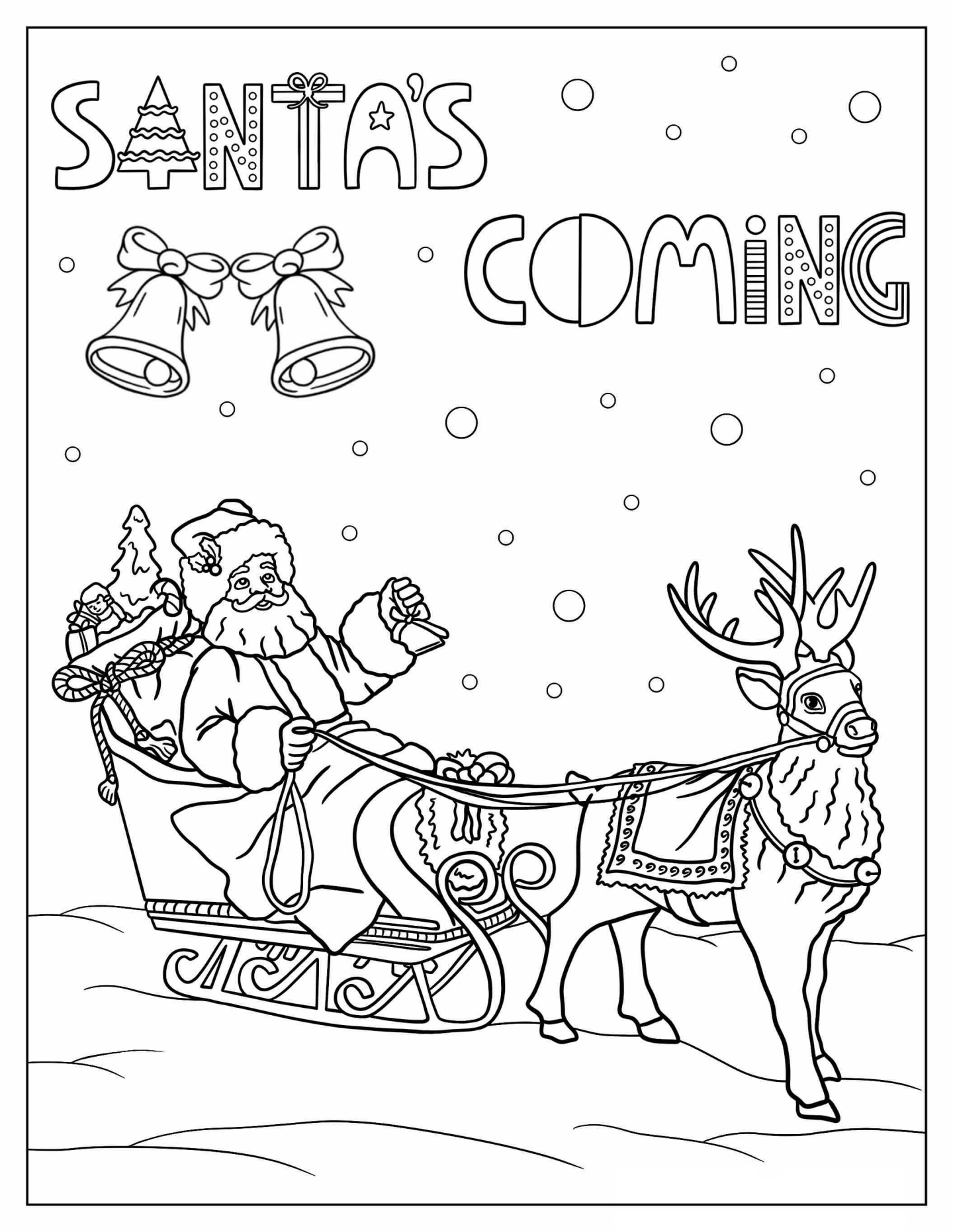 Coloring Sheet Of Santa And Rudolph