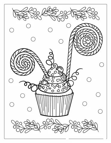 Candy Cane In a Cupcake To Color